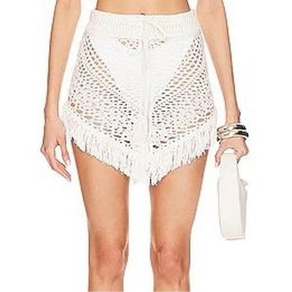Tularosa White High Waist Crochet Fringe Shorts